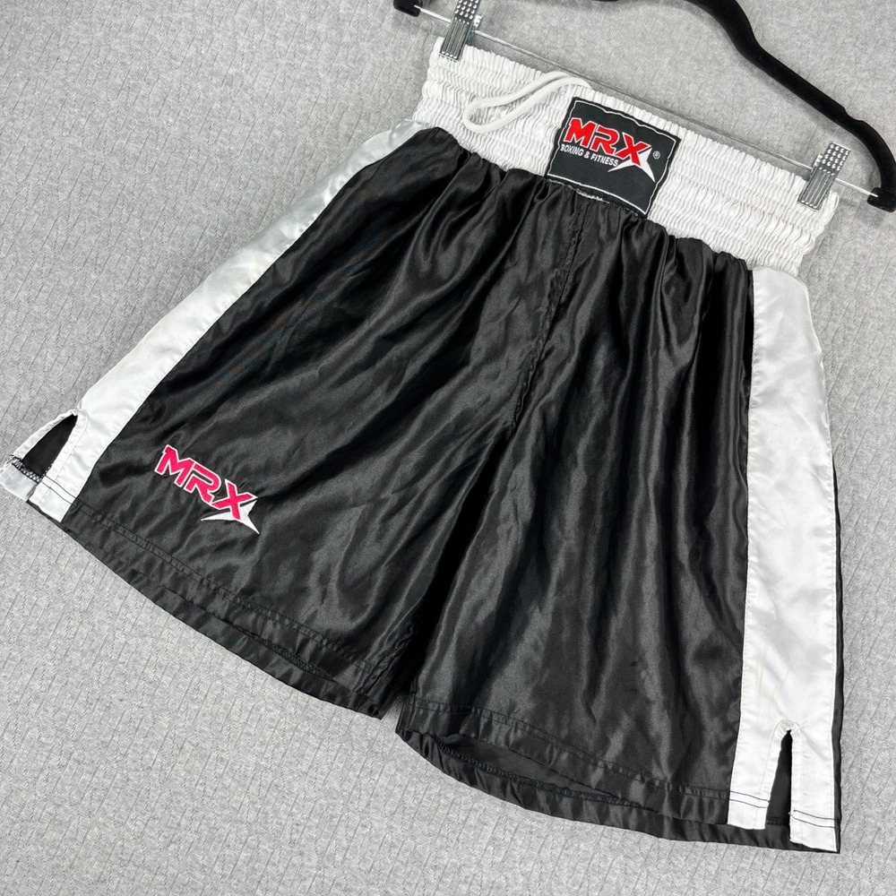 MRX Boxing Fitness Shorts Men S Black White Satin Training Trunk Mui Thai Fight